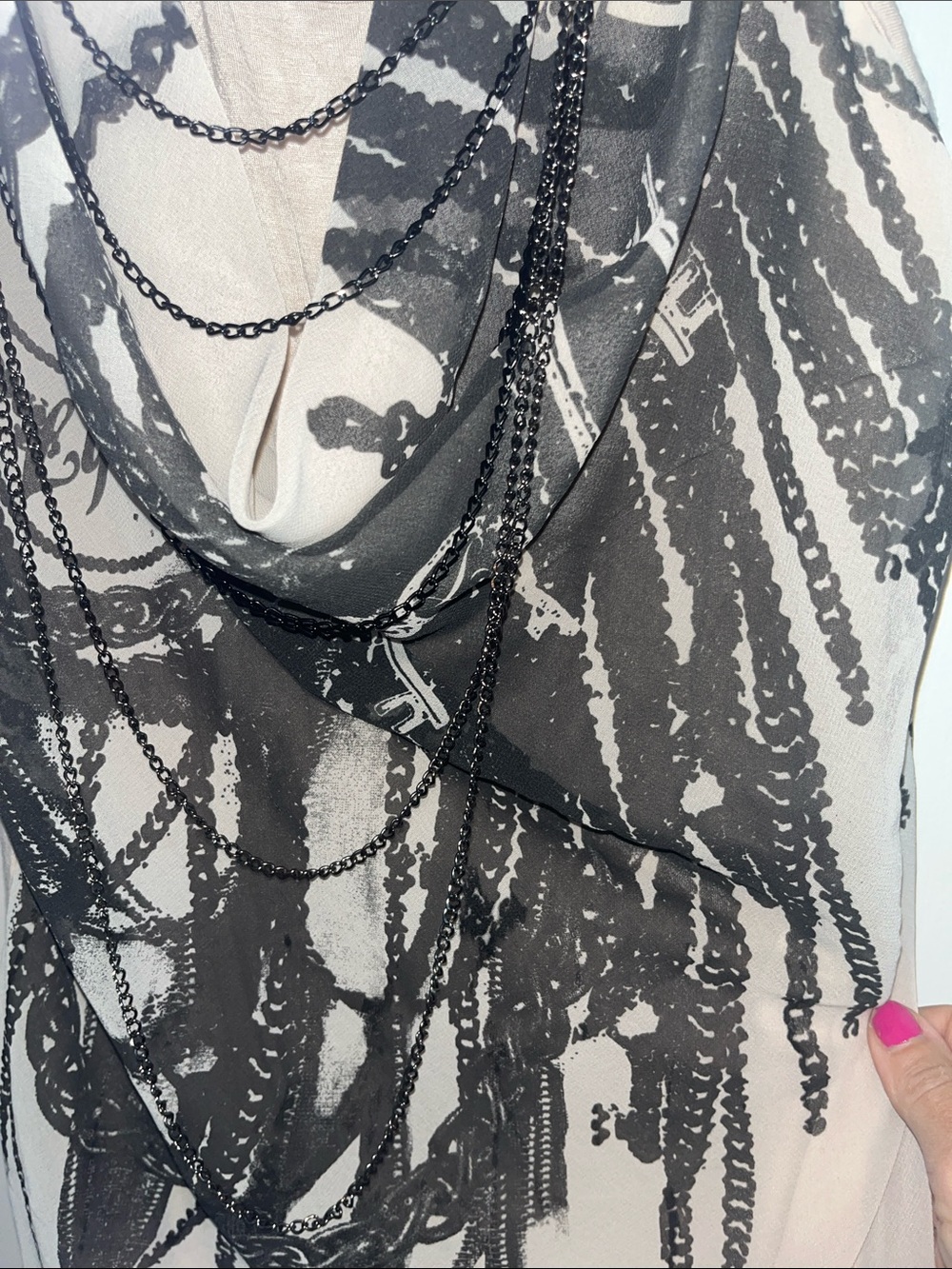 Lipsy Beige Tank Top with Black Chain Fringe Overlay - Picture 8 of 11